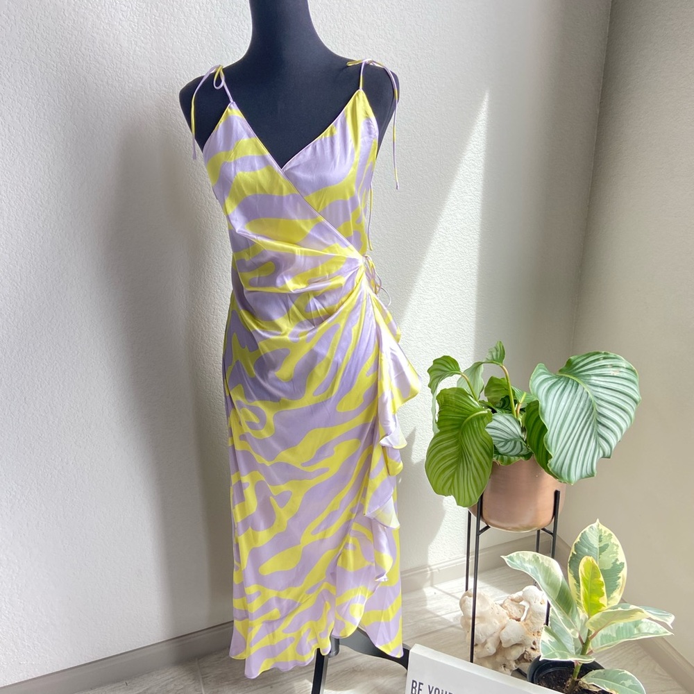 NWT Mother of all Lisa Print Stretch Silk Wrap Dress $690